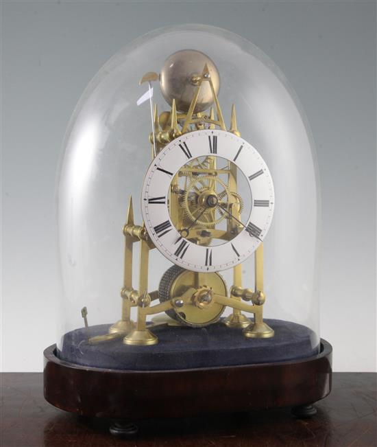 A Victorian brass single fusee skeleton clock, 14.5in.